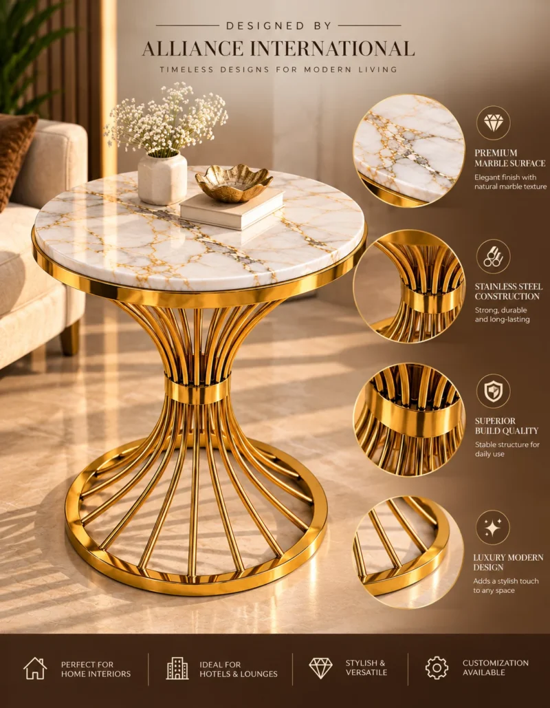 Solara Fan marble side table with gold radial base