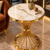 Solara Fan marble side table with gold radial base