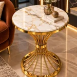 Solara Fan marble side table with gold radial base