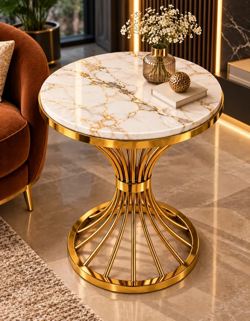 Solara Fan marble side table with gold radial base