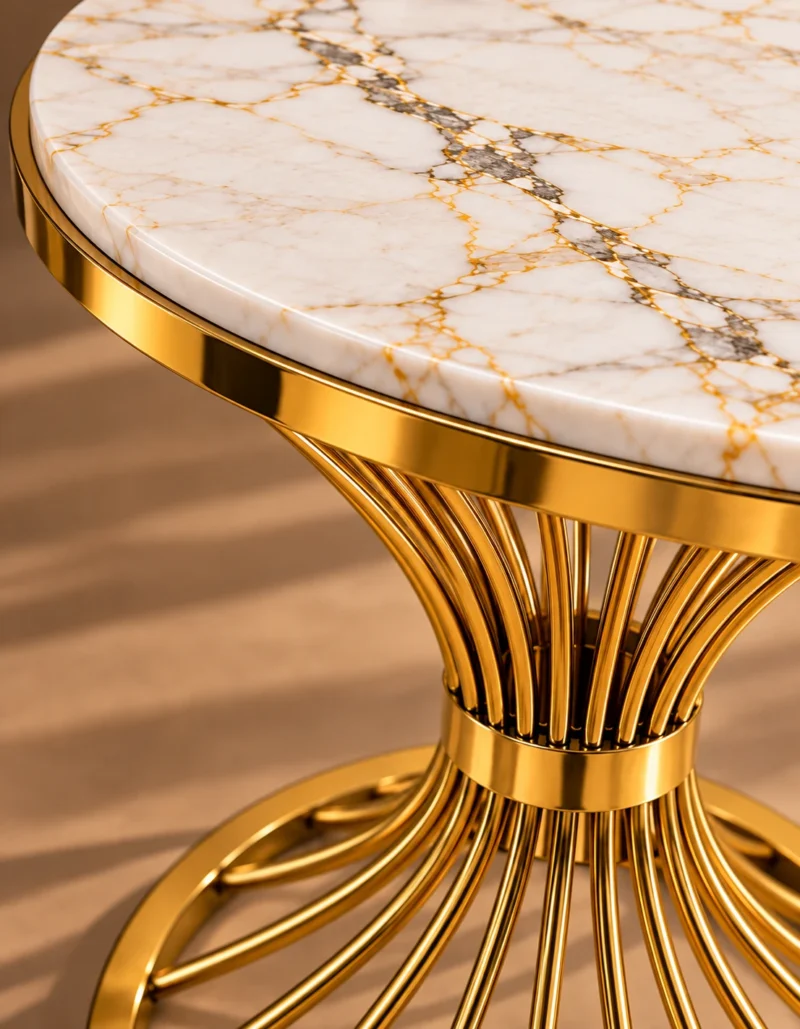 Solara Fan marble side table with gold radial base