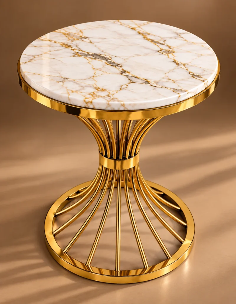 Solara Fan marble side table with gold radial base