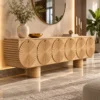 Solara Fan sunburst TV cabinet with storage and warm wooden-look finish