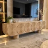 Solara Fan sunburst TV cabinet with storage and warm wooden-look finish