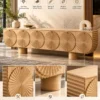 Solara Fan sunburst TV cabinet with storage and warm wooden-look finish