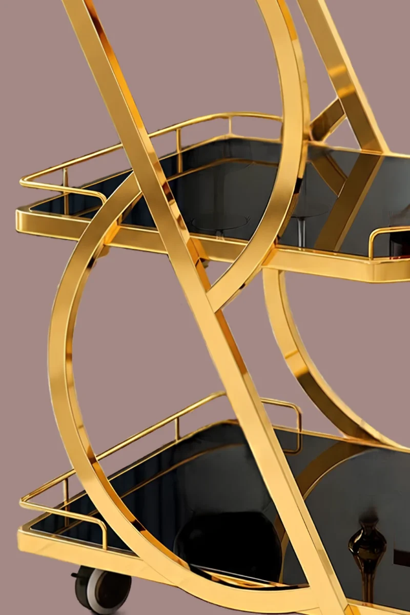 Sorella Curve curved serving trolley with gold frame