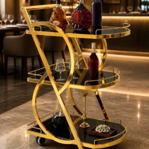 Sorella Curve curved serving trolley with gold frame