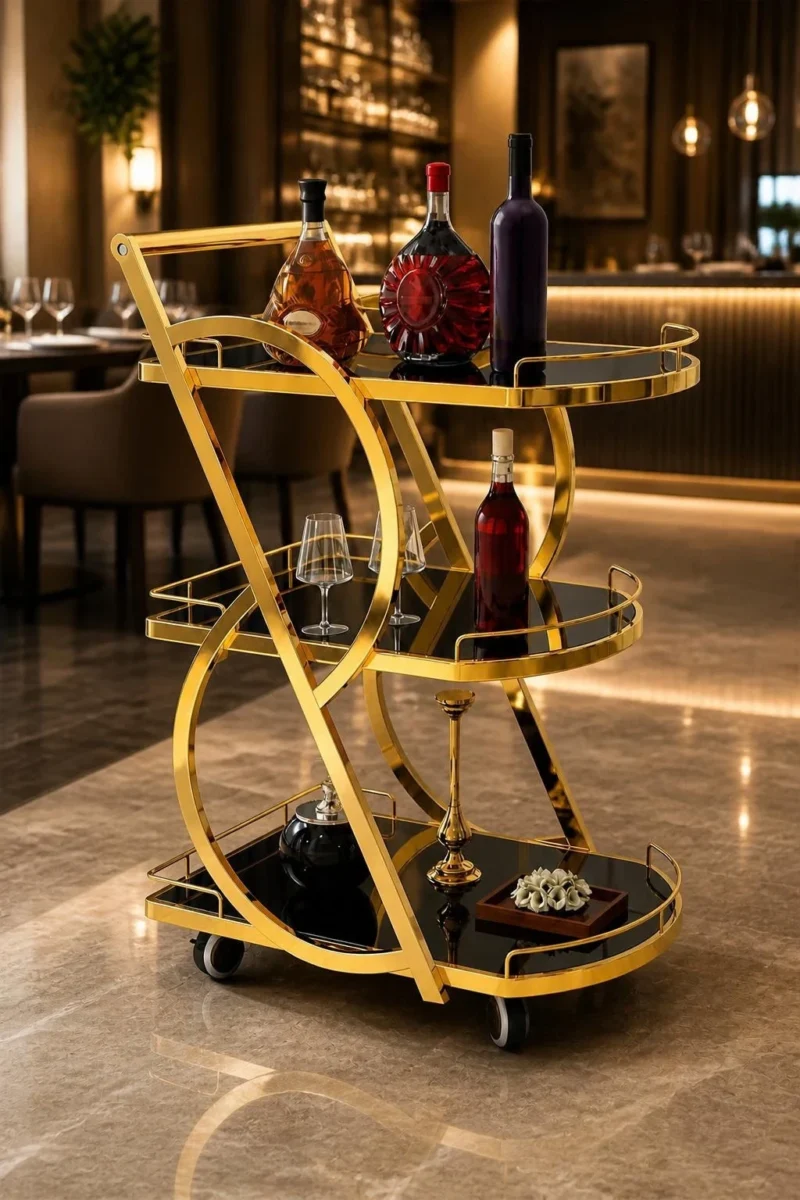 Sorella Curve curved serving trolley with gold frame