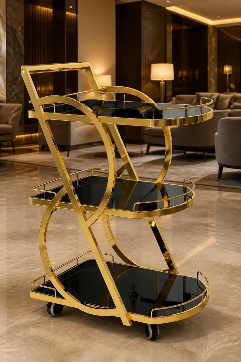 Sorella Curve curved serving trolley with gold frame