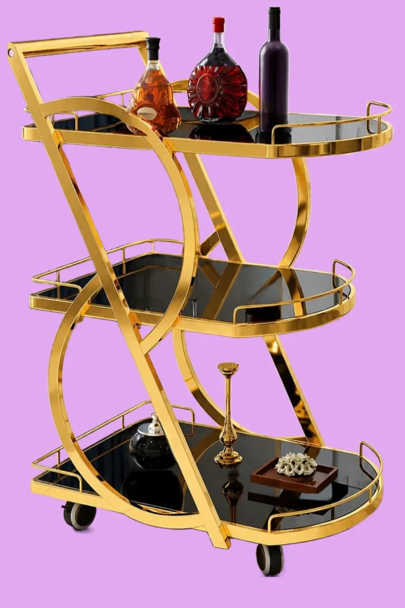 Sorella Curve curved serving trolley with gold frame