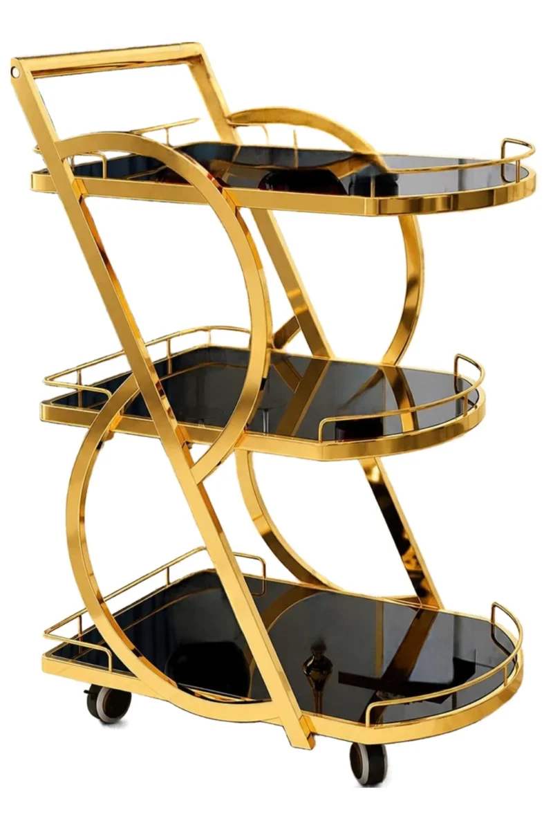 Sorella Curve curved serving trolley with gold frame