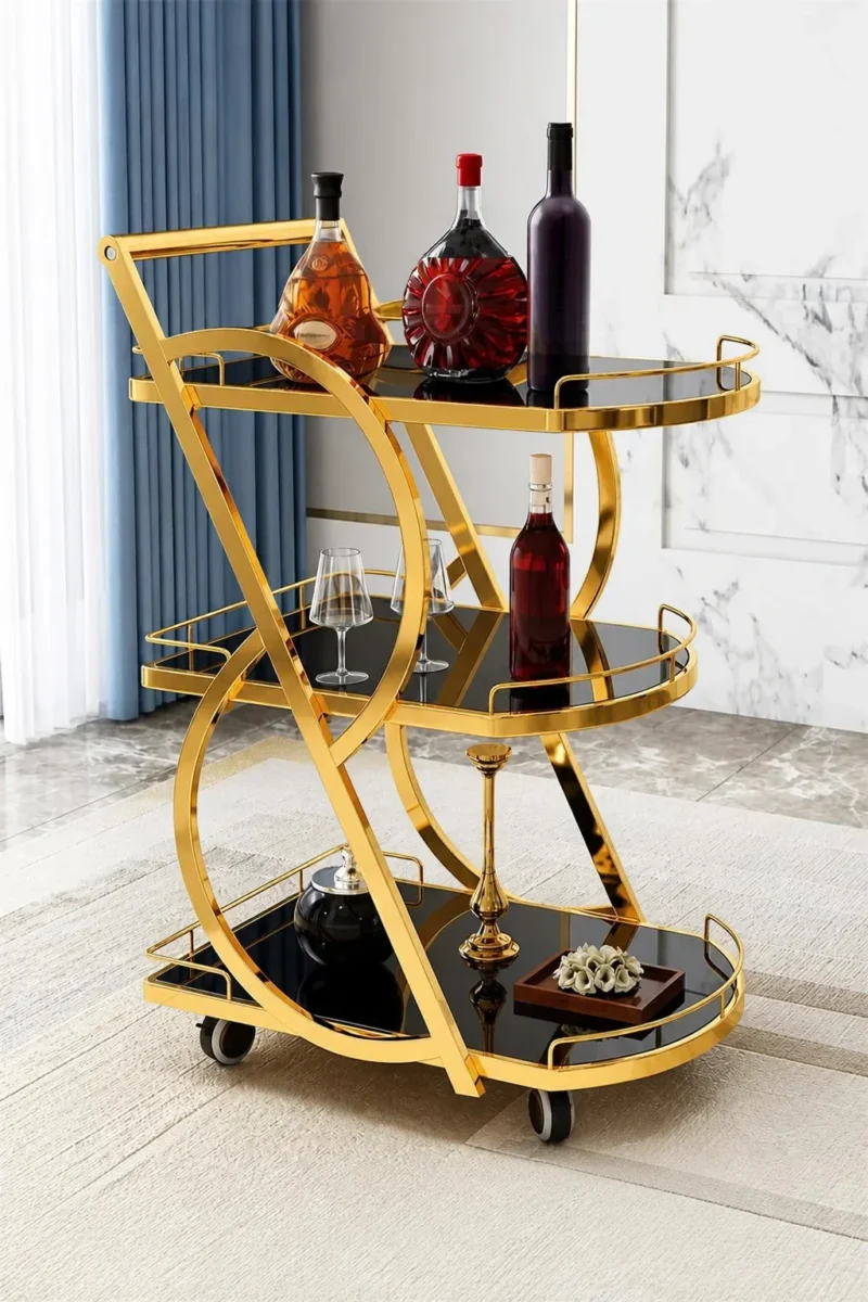 Sorella Curve curved serving trolley with gold frame