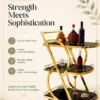 Sorella Curve curved serving trolley with gold frame