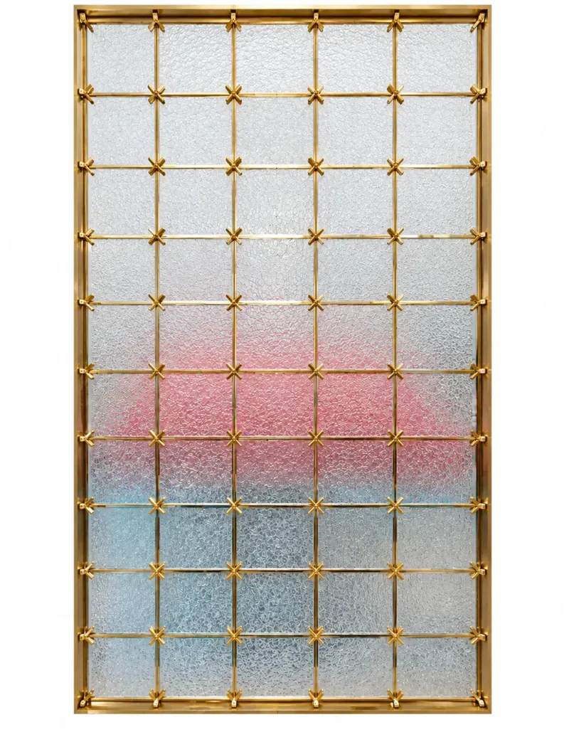 Stella Grid premix glass partition with Gold PVD frame