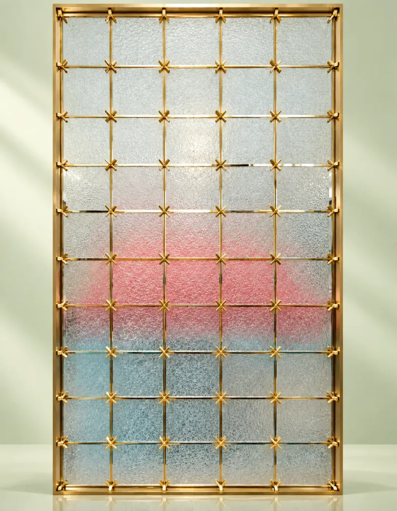 Stella Grid premix glass partition with Gold PVD frame
