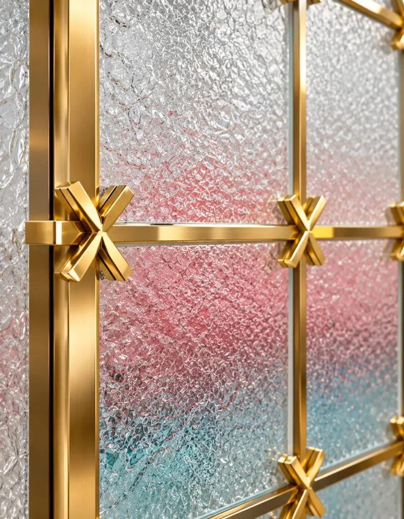 Stella Grid premix glass partition with Gold PVD frame