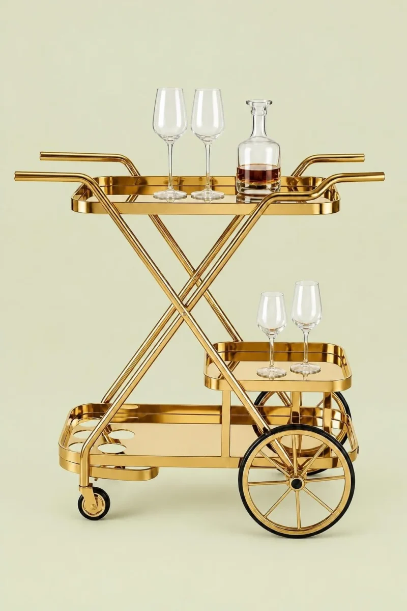 Velora Luxe bar trolley with bottle holder and gold frame