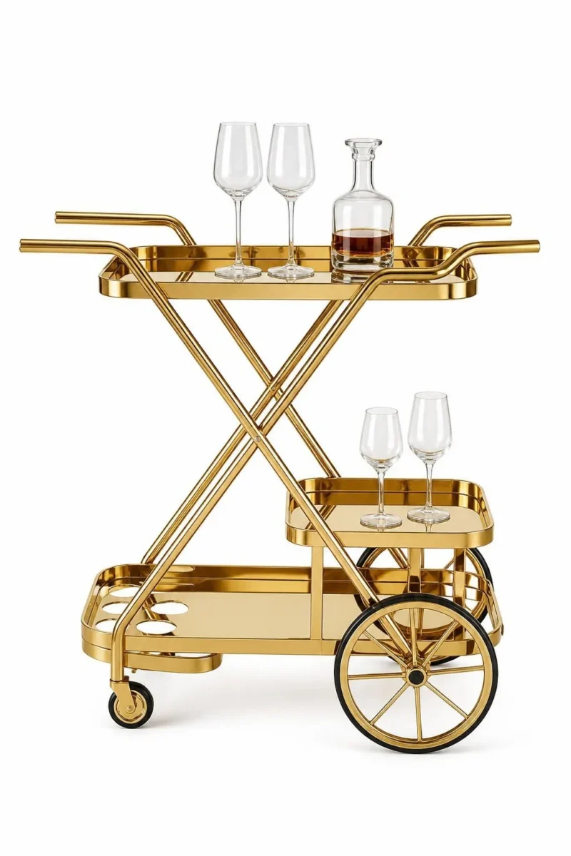 Velora Luxe bar trolley with bottle holder and gold frame