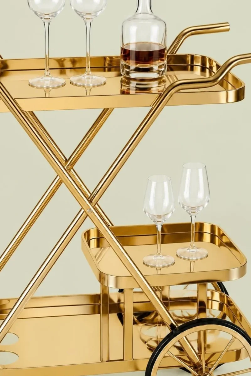 Velora Luxe bar trolley with bottle holder and gold frame