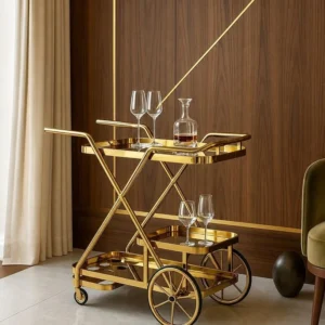 Velora Luxe bar trolley with bottle holder and gold frame