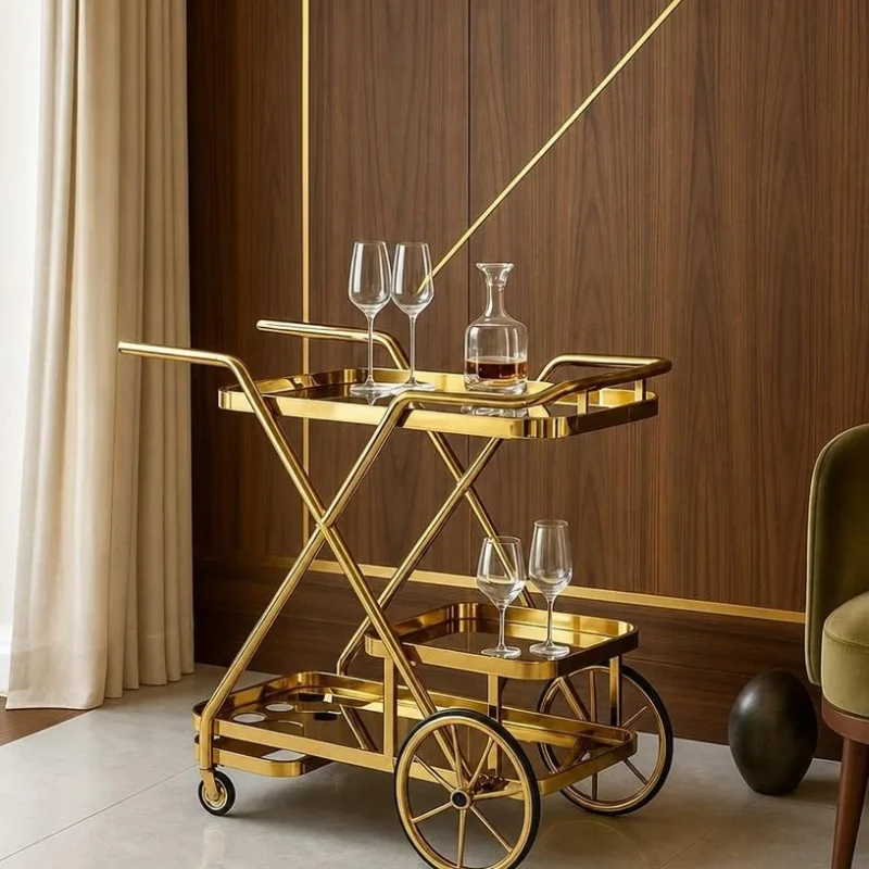 Velora Luxe bar trolley with bottle holder and gold frame