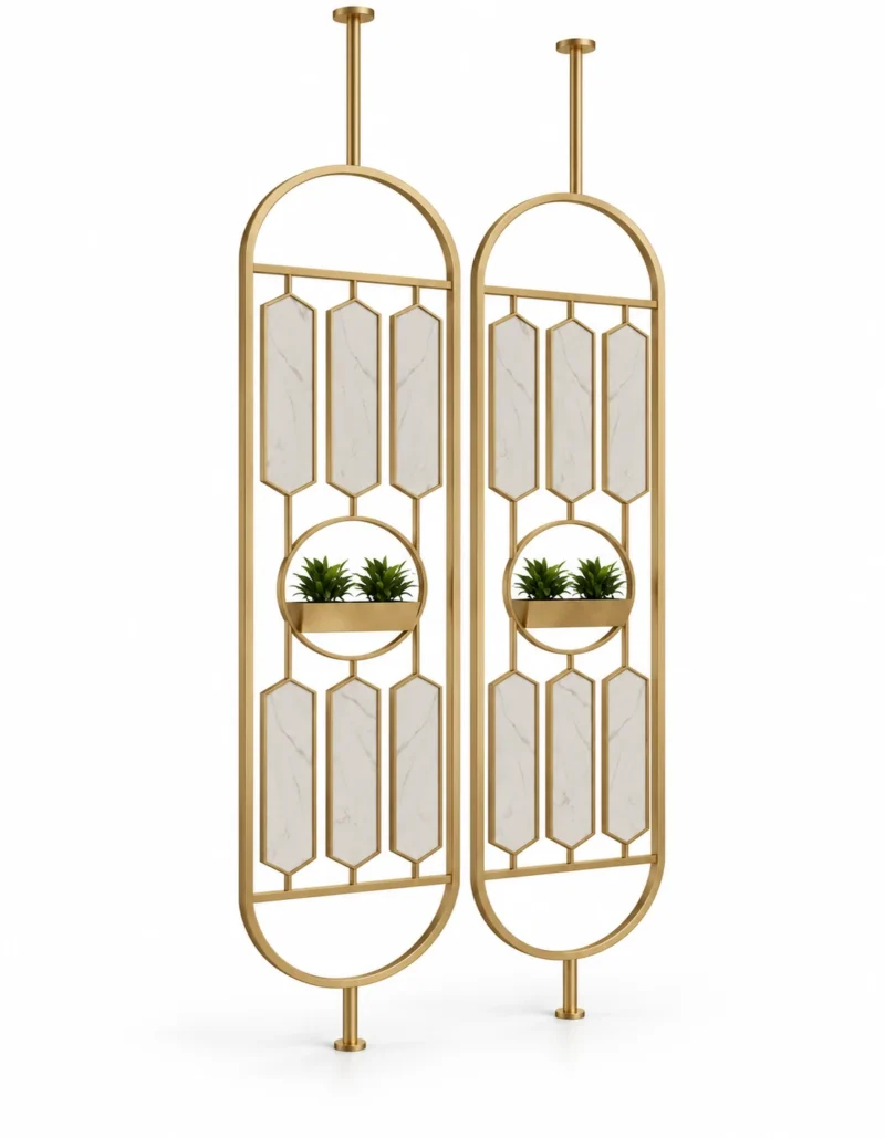 Verde Arc PVD partition with planter and gold frame