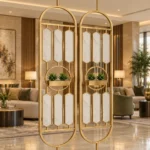 Verde Arc PVD partition with planter and gold frame