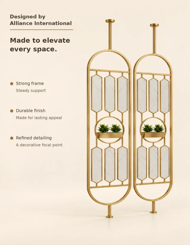 Verde Arc PVD partition with planter and gold frame