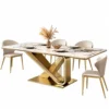 Veyra Loop geometric marble dining table with gold stainless steel base
