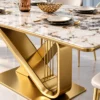 Veyra Loop geometric marble dining table with gold stainless steel base
