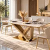 Veyra Loop geometric marble dining table with gold stainless steel base