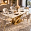 Veyra Loop geometric marble dining table with gold stainless steel base