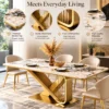 Veyra Loop geometric marble dining table with gold stainless steel base