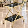 Veyra Luxe X frame serving trolley with gold finish