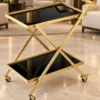 Veyra Luxe X frame serving trolley with gold finish