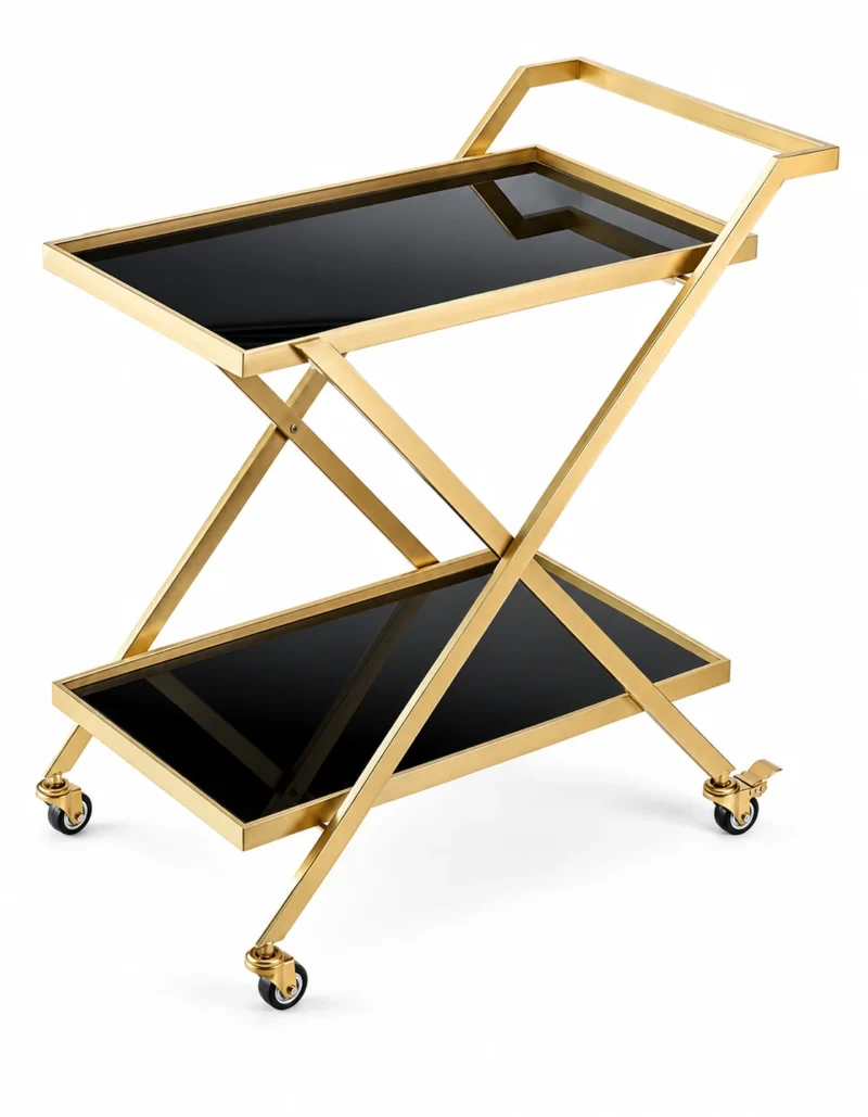 Veyra Luxe X frame serving trolley with gold finish