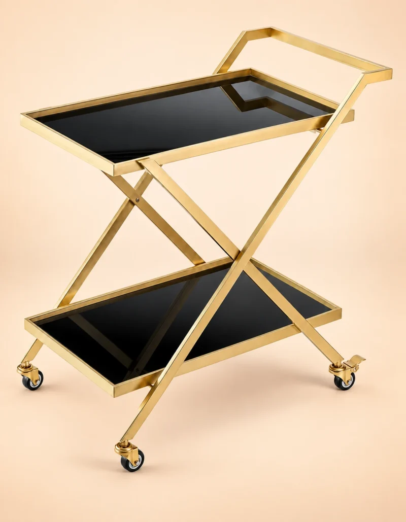 Veyra Luxe X frame serving trolley with gold finish