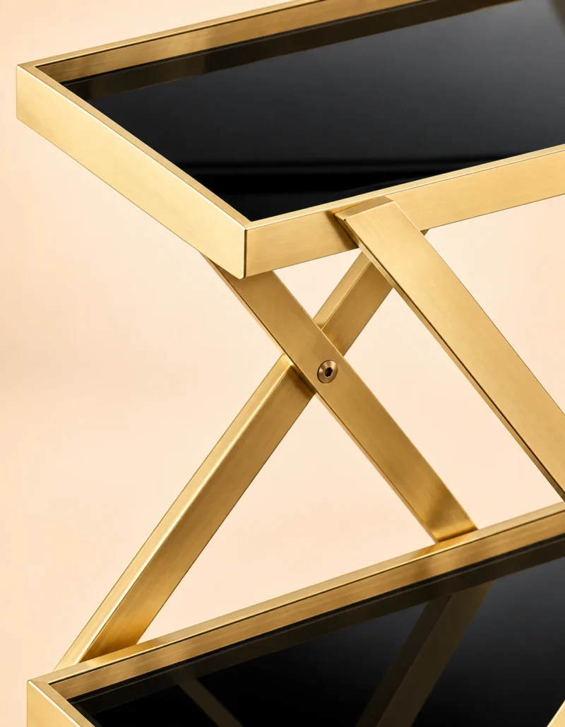 Veyra Luxe X frame serving trolley with gold finish