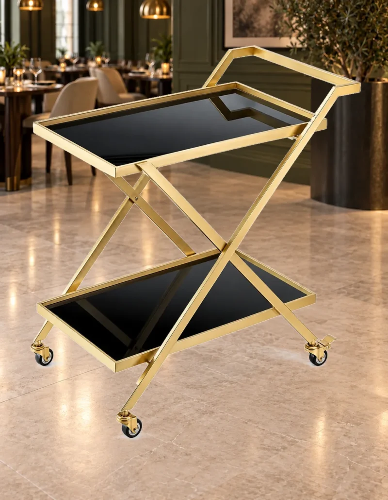 Veyra Luxe X frame serving trolley with gold finish