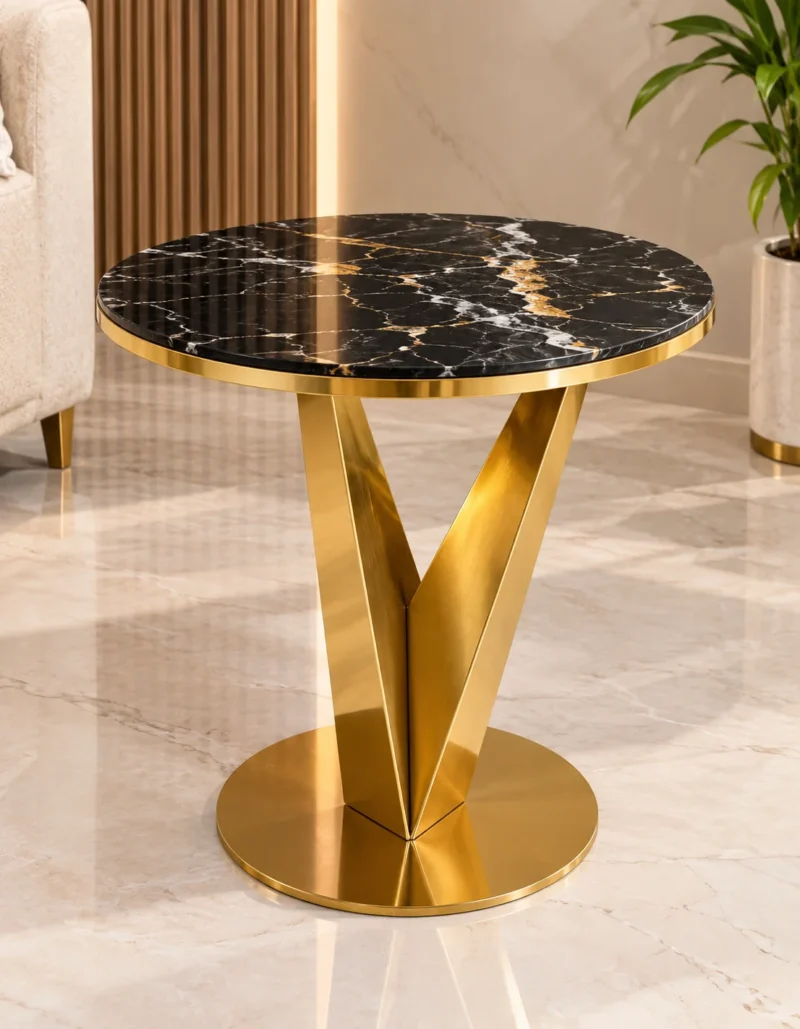 Veyra V black marble side table with sculptural gold base
