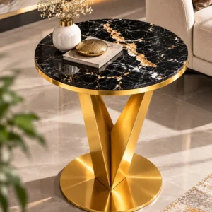 Veyra V black marble side table with sculptural gold base