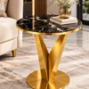 Veyra V black marble side table with sculptural gold base