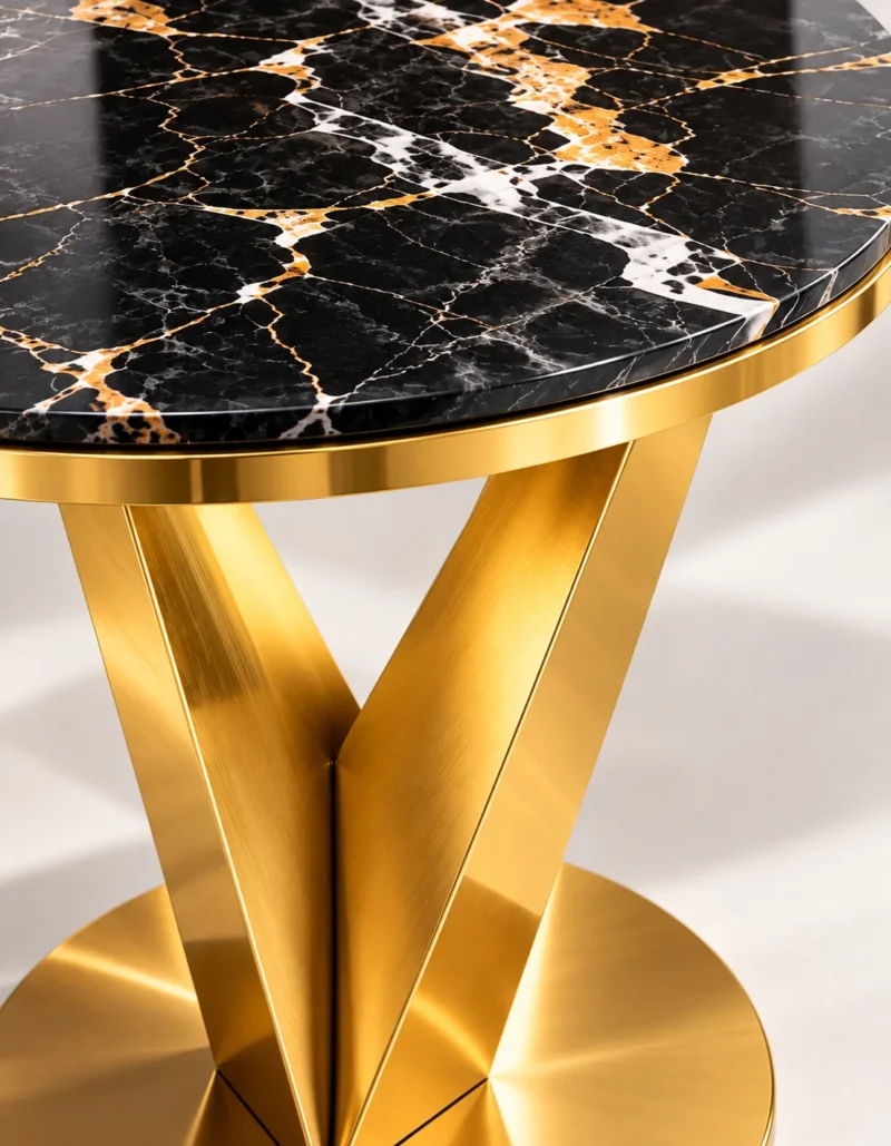 Veyra V black marble side table with sculptural gold base