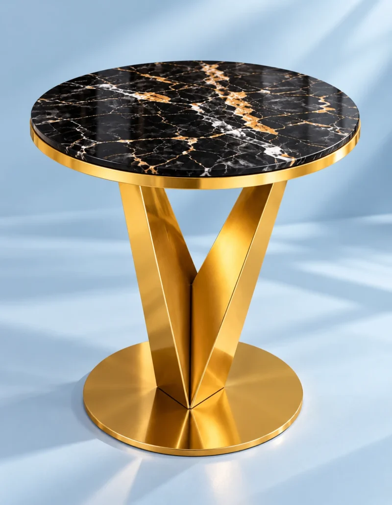 Veyra V black marble side table with sculptural gold base