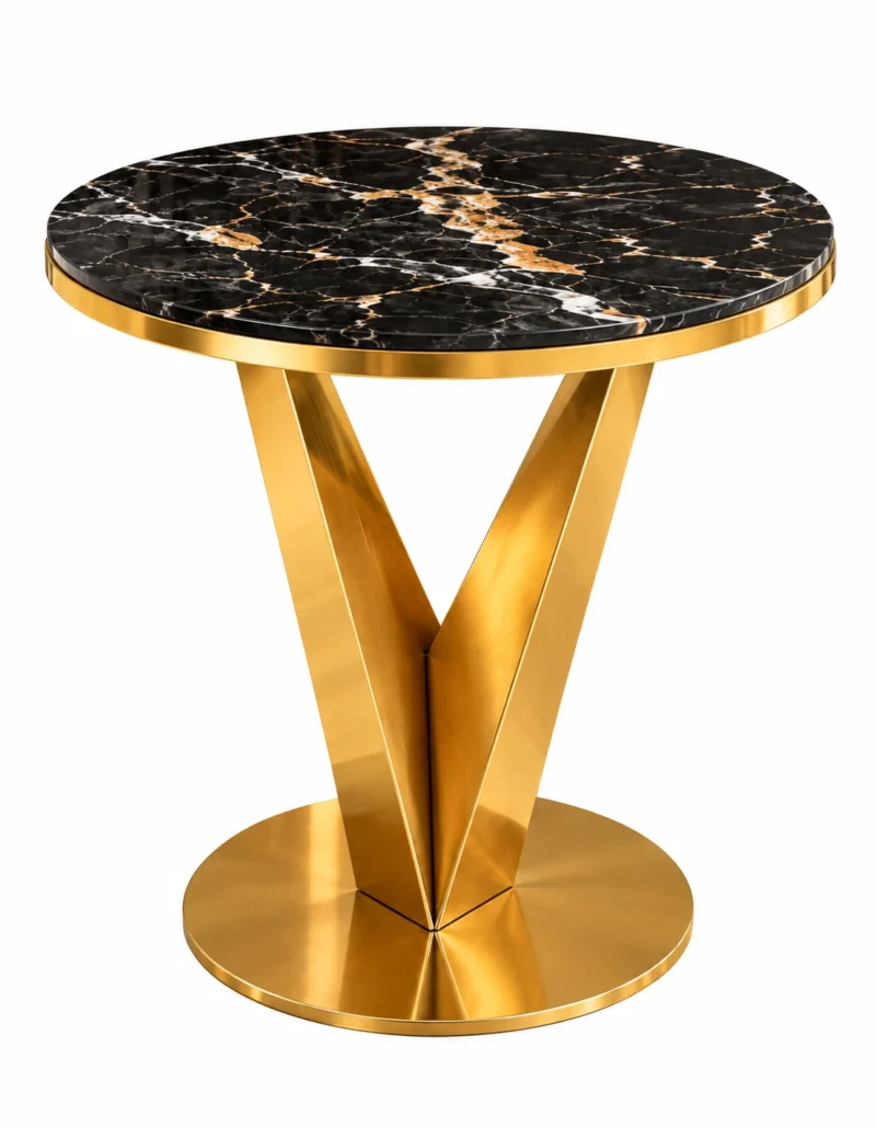 Veyra V black marble side table with sculptural gold base