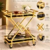 Xavia Luxe diamond frame serving trolley with gold structure and black serving surfaces