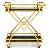 Xavia Luxe diamond frame serving trolley with gold structure and black serving surfaces