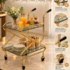 Zevora Luxe cross frame glass serving trolley with gold frame