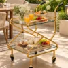 Zevora Luxe cross frame glass serving trolley with gold frame