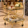Zevora Luxe cross frame glass serving trolley with gold frame